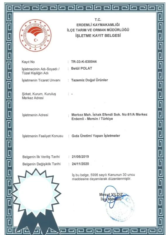 Tarım ve Orman Bakanlığı İzin Belgesi
