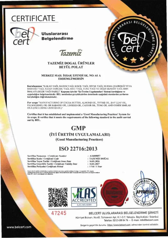 GMP İyi Üretim Uygulamaları Belgesi