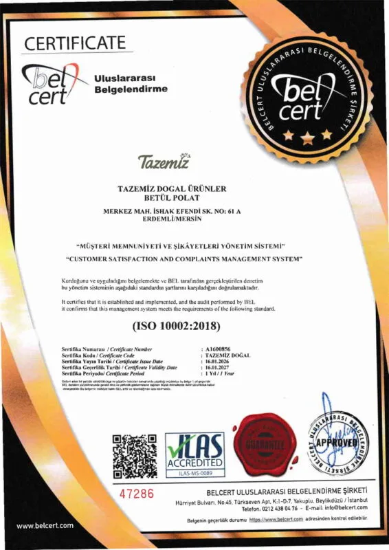 ISO 10002 2018 Sertifikası